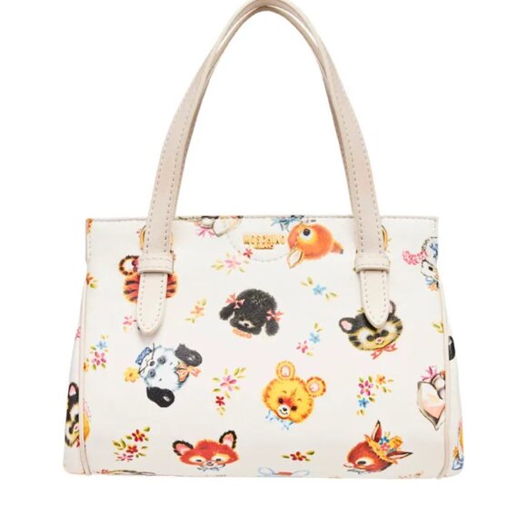 SS22 MOSCHINO Couture Jeremy Scott White Shopper All Over Animals Bag